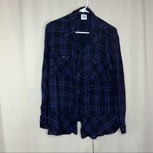 Cabi blue plaid flannel flowy bottom